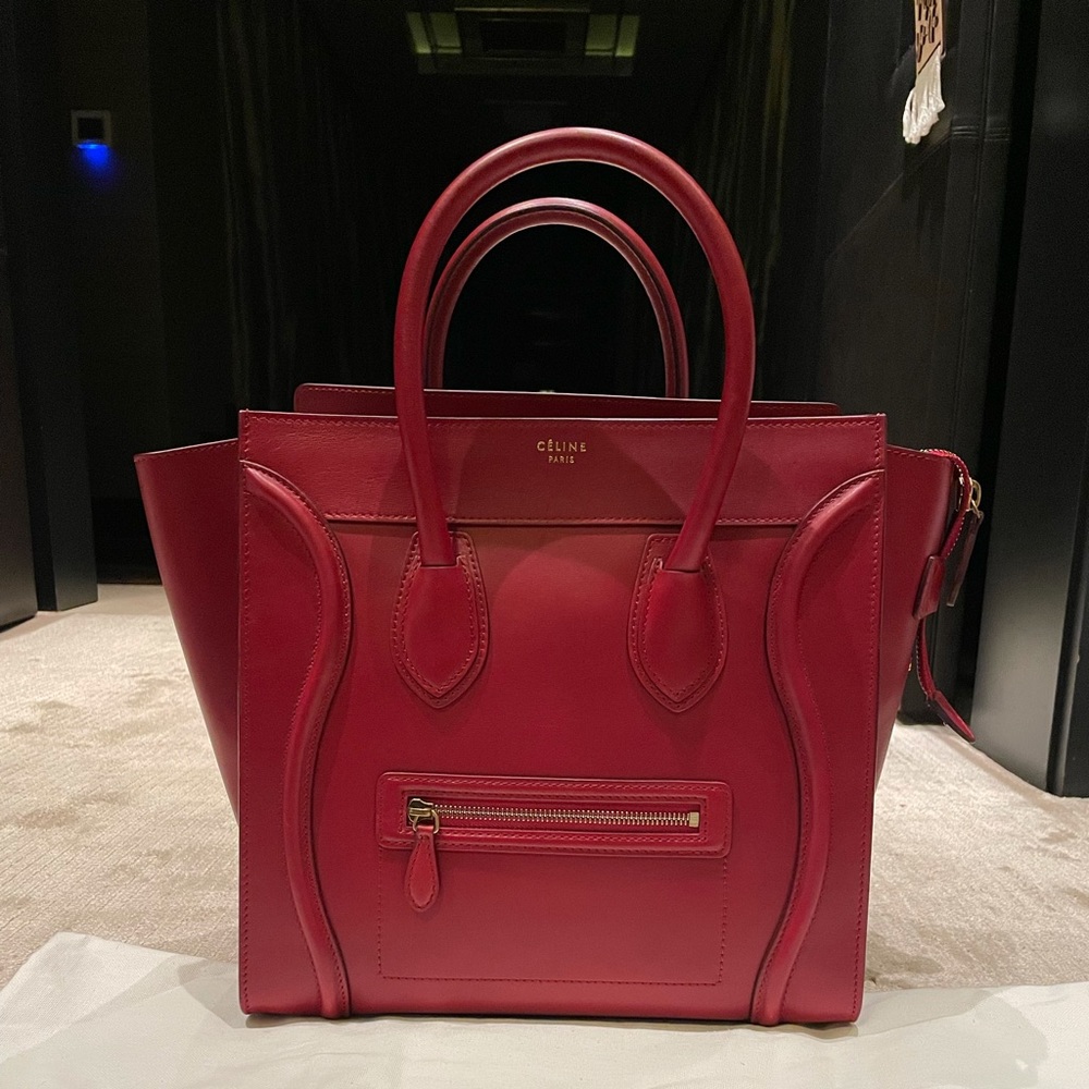 RED MINI CELINE LUGGAGE HANDBAG